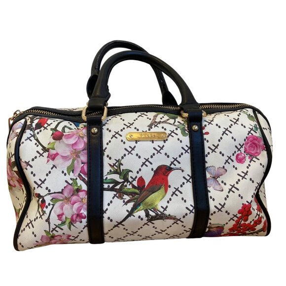 Feggi Floral Bird Print shoulder Bag With Black Handles & Gold-Tone Accents - Picture 1 of 11